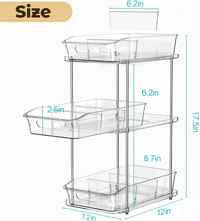 incostar 2 Sets of 3-Tier Bathroom Under Sink Organizers | Pull-Out Storage, With Dividers, Slide-Out Clear Storage, For Cupboard Bathroom Vanities Cabinet