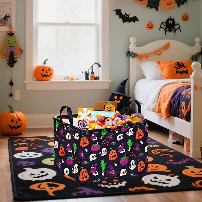 Halloween Ghost Storage Basket with Handles Pumpkin Open Gifts&Candy Spooky Basket stuffers for Kids Baby Collapsible Women Organizer Bins Toys Boxes for Shelves Home Office
