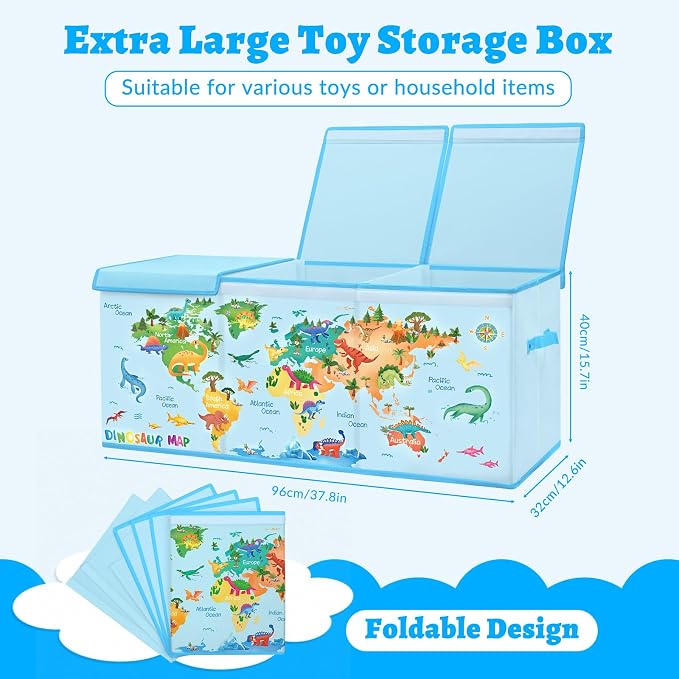 decalsweet Kids Toy Box Storage Chest Collapsible Storage Bin with Lids Handles for Boys Girls Toddler, Large Kids Toy Organizer Box for Kidsroom Bedroom Playroom Nursery,37.7"x12.5"x15.7"