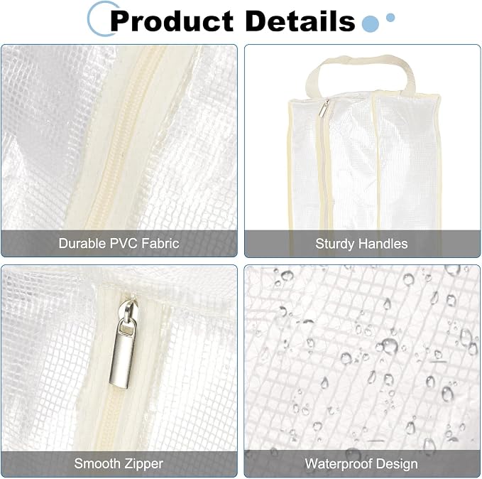 uxcell 2Pack Boot Storage Bag Portable, PVC Shoe Storage Bag with Zipper Clear Boots Cover Protector Bag for Short Boots and Tall Boots Storage Travel and Daily Use, Beige Tall