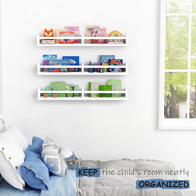 Harwaya Large Nursery Book Shelves Wall Mounted for Kids Room, White Floating Nursery Bookshelf for Baby Girls Boys Bedroom, Toddler Kid Book Shelf for Classroom Library (32 Inch Long Set of 3)