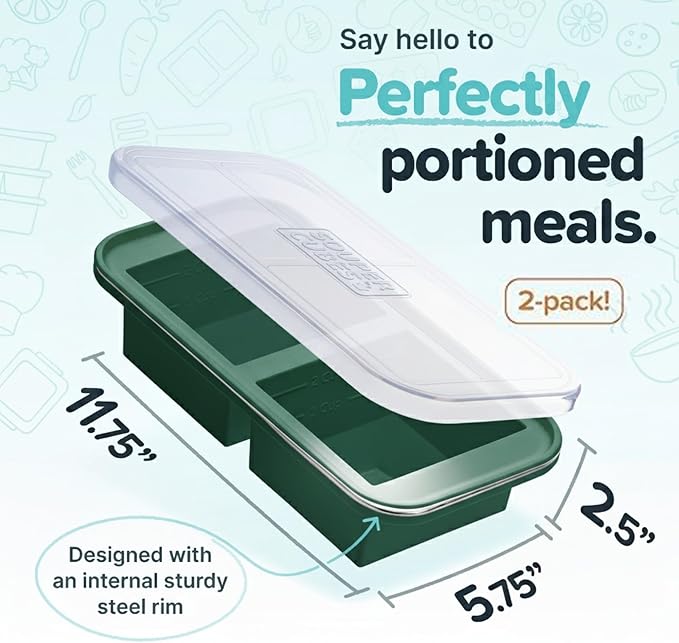 Souper Cubes 2 Cup Silicone Freezer Molds, Kale, 2-Pack | 100% Platinum-Cured Silicone Freezer Cubes, Oven and Microwave Safe, Perfect for Freezing Lasagna, Casseroles and More