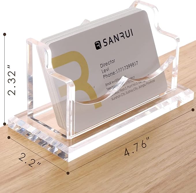 SANRUI Clear Horizontal Business Card Holder Stand for Desk, Acrylic Desktop Display Name Cards Holders Organizer Storage Rack,for Exhibition, Home, Office,1 Tier 1 Pocket, 60 Card Capacity
