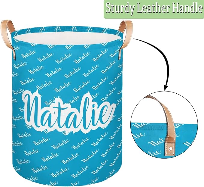Personalized Laundry Basket, Custom Gift Laundry Hamper, Collapsible Nursery Waterproof Laundry Baskets, Dirty Clothes Toy Hamper with Handles Name Blue