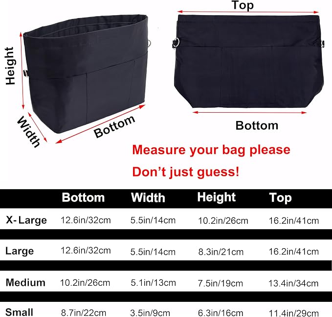 Handbag Tote Purse Organizer Insert, X Large, Black | Bag Divider Liner Shaper Separator in Bag with Zipper, 11 Pockets Compartments