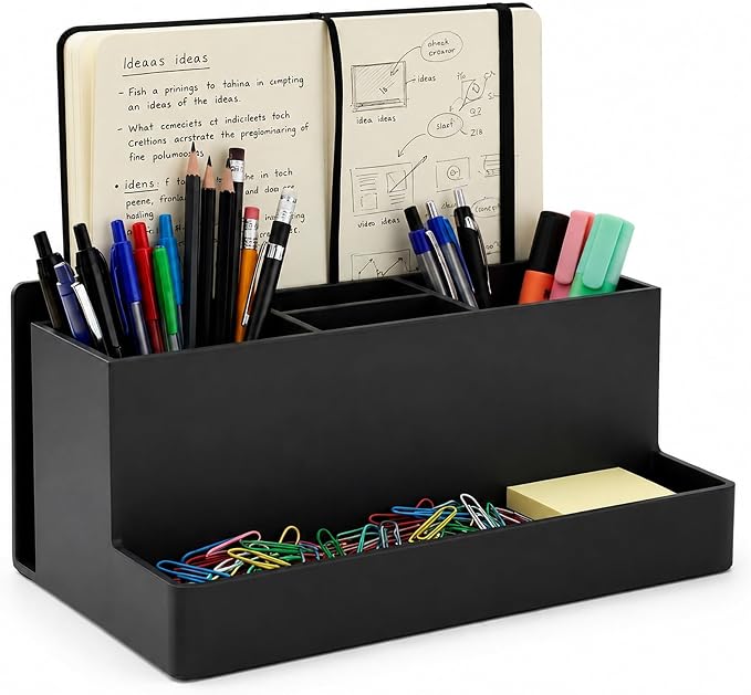 Acrimet Desktop Organizer - Multi Organizer Caddy Holder for Office, Home and School use (Plastic) (Black Color) | Office Notebook, Briefcase, Pads & Accessories