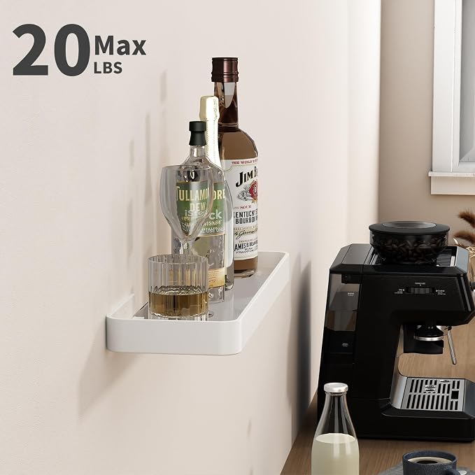 Danpoo 16-Inch Wall Shelf, Clear Tempered Glass with Matte White Aluminum Frame – Sleek Floating Bathroom Organizer