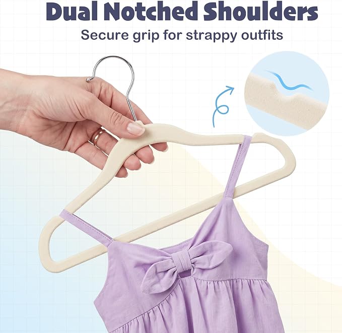 HOUSE DAY 11 Inch Velvet Baby Hangers 50 Pack Beige, Premium Kids Hangers for Children, Infant & Toddler Clothes, Durable Non Slip Small Baby Felt Hanger for Closet, Ideal for Everyday Use
