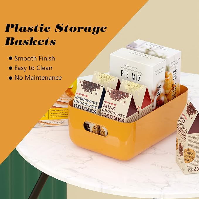 OWill 7 Pack Plastic Storage Bins, 4.2L Small Organizer Baskets with Handles, Pantry Cabinet Bathroom Classroom Storage Containers, Colorful Shelf Bins for Home Kitchen Closet Organization