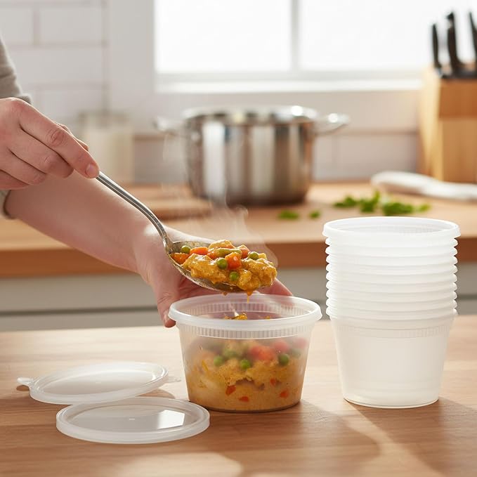 BluShine Deli Containers with Lids, Plastic Food Storage Containers | 16 oz, 32 sets Plastic Deli Food Storage Containers with Airtight Leak Proof Lids, Reusable, Microwave and Freezer Safe