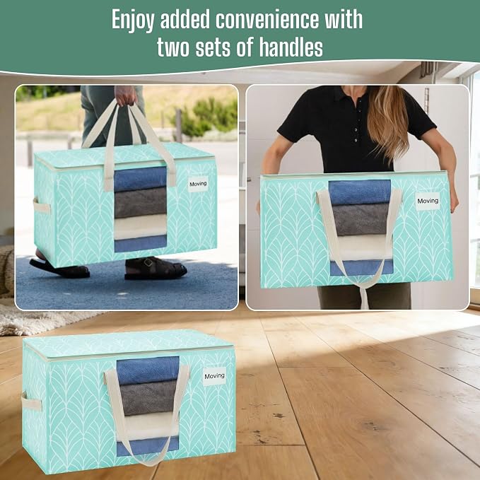 VENO 4 Pack Heavy Duty Moving Bags, Clothes and Comforter Storage Bags with Clear Window, College Dorm Essentials Packing Supplies, Foldable Boxes Alternative (Evergreen, 4 Pack)