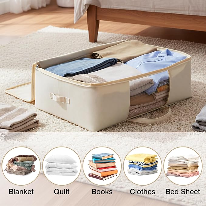 YGEOMER Blanket Storage Bags, Canvas Foldable Closet Organizers Containers with Reinforced Handle for Dorm Bedroom Closet Clothing Comforters Pillows Toys, 2 Pack