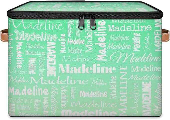 Custom Storage Basket with Name, Personalized Keepsake Box with Zipper Lid, Foldable Fabric Memory Bin Large capacity with Handle Green Gradient