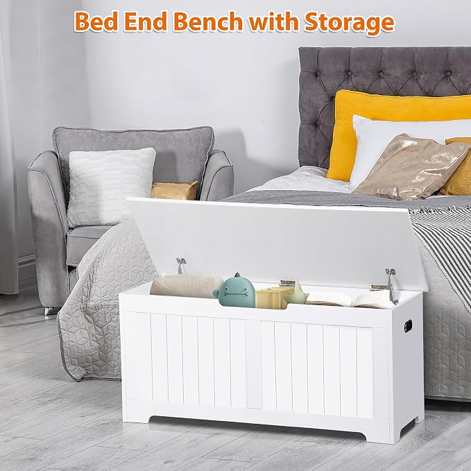 LEMY Wooden Storage Chest Box, Toy Organizer Bedroom Bench with Safety Hinge, Shoe Bench for Entryway, Living Room, Home Decor