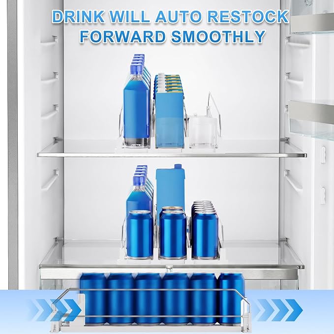 Dayacoco Drink Organizer,Soda Drink Dispenser For Fridge,Fridge Can Drink Organizer,12oz 16oz 20oz-Soda Automatic Dispenser For Fridge And Adjustable Width-Holds Up To 15 Cans,3 Rows