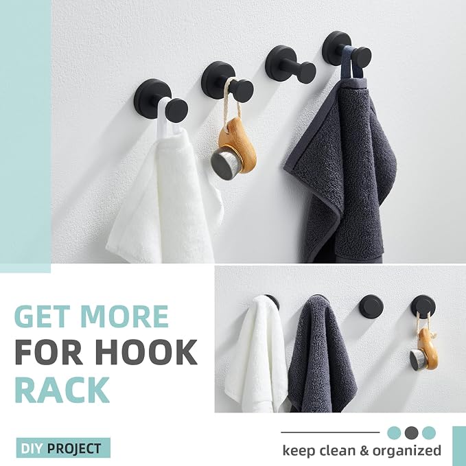 Angle Simple Towel Hooks for Bathroom, SUS304 Stainless Steel Coat Robe Hooks, Bathroom Hand Towel Hanger for Wall, Matte Black, 2 Pack