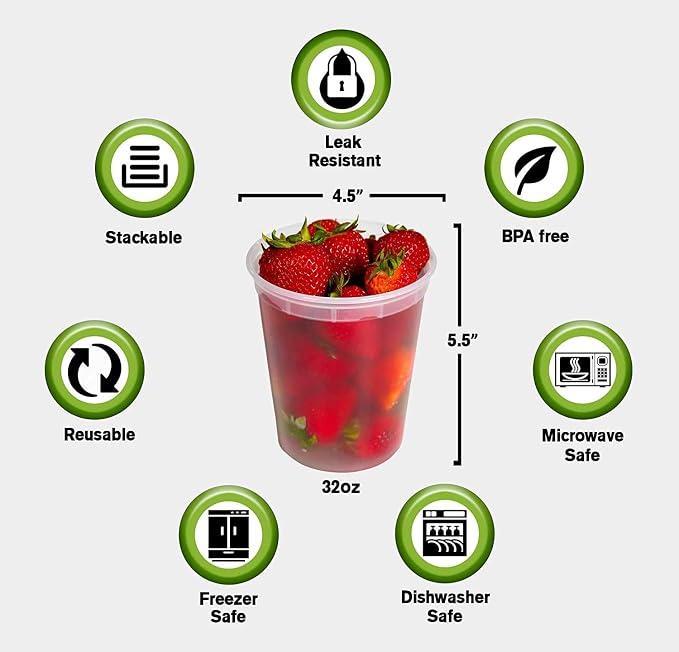 Deli Food Storage Containers with Lids 24 Sets 32oz - Clear Disposable Meal Prep, Microwave Plastic Containers with Lids, BPA Free, Stackable, Leakproof, Reusable Deli Containers, Freezer Safe