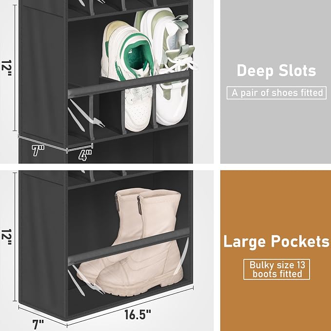 MISSLO 20 Pairs Over the Door Shoe Organizer for Closet Narrow Hanging Shoe Rack for Door Hanger Deep Pocket Door Shoe Holder Storage for Boots, Size 13 Sneakers, Black