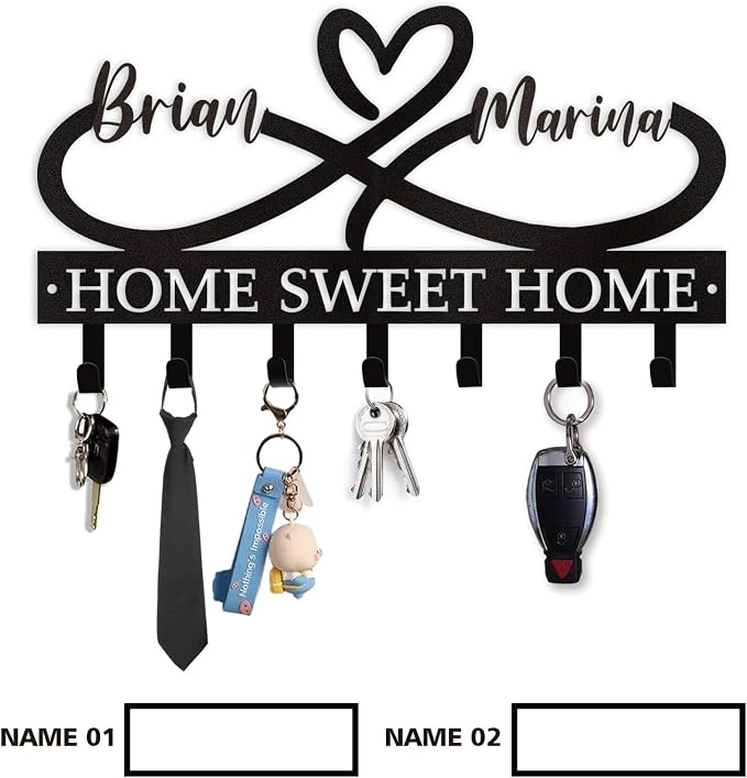 Dyoart Personalized Couple's Name Key Rack, Wall Mounted Metal Key Holder for Housewarming Gifts,ignent Bedding
