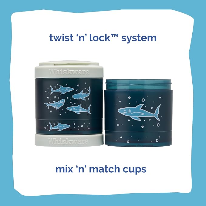 Whiskware Stackable Snack Containers for Kids and Toddlers, 3 Stackable Snack Cups for School or Travel, Sharks(Pack of 1)