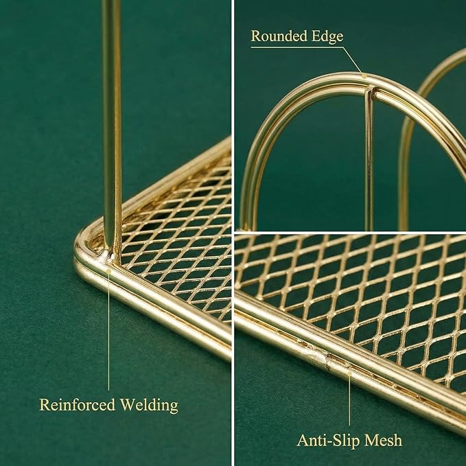 File Sorter Organizer, 5 Section Magazine Holder Rack, Desktop Round Wire Book Stand for Mail, Paper, Document, Folder, Record and Desk Accessories, Gold