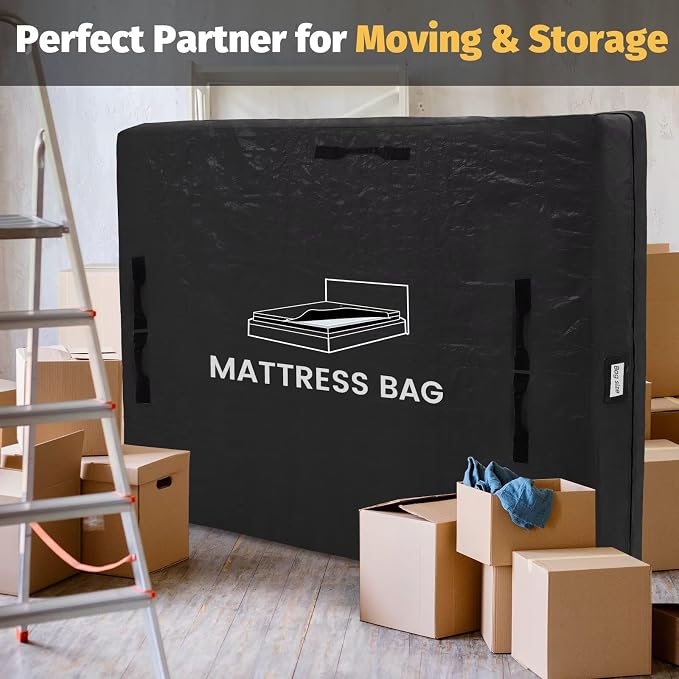 Mattress Bags for Moving and Storage, BETU Waterproof Mattress Protector Mattress Cover California King with 8 Heavy Duty Handles & Zipper Extra Thick Moving Supplies for Bed (86x75x13.5 Black)