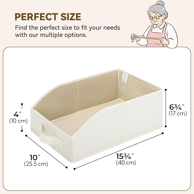 GRANNY SAYS Trapezoid Closet Storage Bins, Storage Baskets for Shelves, Linen Closet Organizers and Storage, Closet Organizer Bins for Clothes, Toys, Towels, Pearl White, 6-Pack