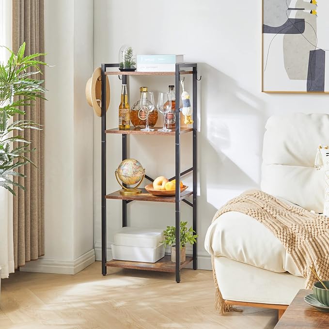 YMYNY Bookcase, 4-Tier Narrow Ladder Bookshelf, Freestanding Shelving Unit, Multifunctional Storage Rack, for Home Office Living Room Bedroom Kitchen, Plant Stand, Rustic Brown, 44*16.9*11.4"UHBC004H
