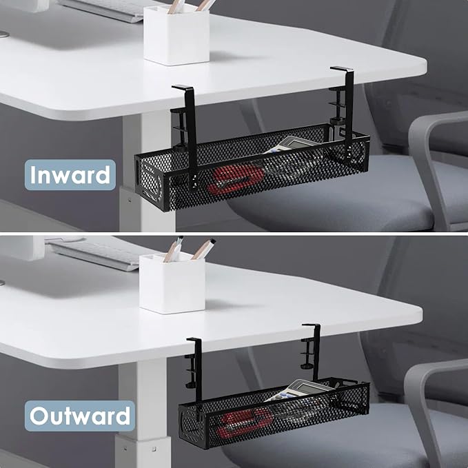 Cable Management, 2 Pack Cable Management Under Desk No Drill, Metal Cord Organizer with Clamp for Standing Desk, Cable Organizer for Home Office, Black