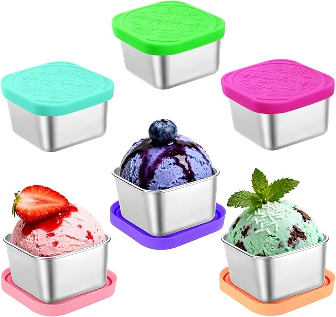 Showvigor 6-Pack 2.7oz Square Stainless Steel Condiment Cups with Leakproof Lids | Reusable Dip Containers for Lunch Box, Snacks, Sauce, Party - Dishwasher Safe
