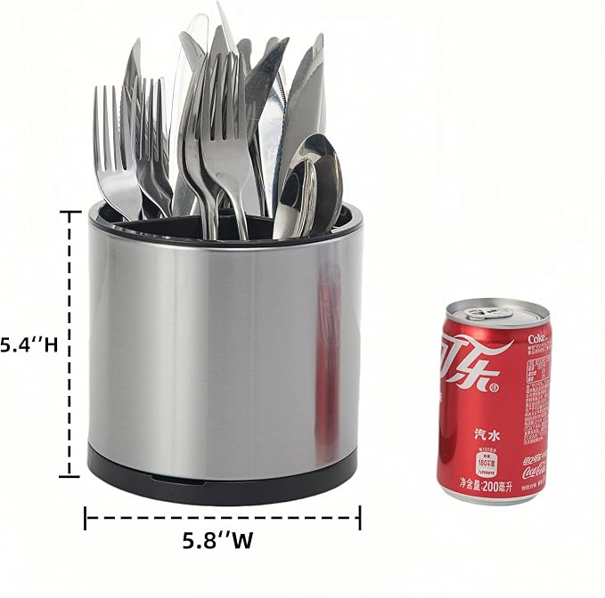 LIBODOUR Kitchen Utensil Holder Small 360°Rotating For Counter Organizer Stainless Steel Storage Silverware Caddy 3 Compartment Flatware Spoon Spatula Tool Cutlery Container