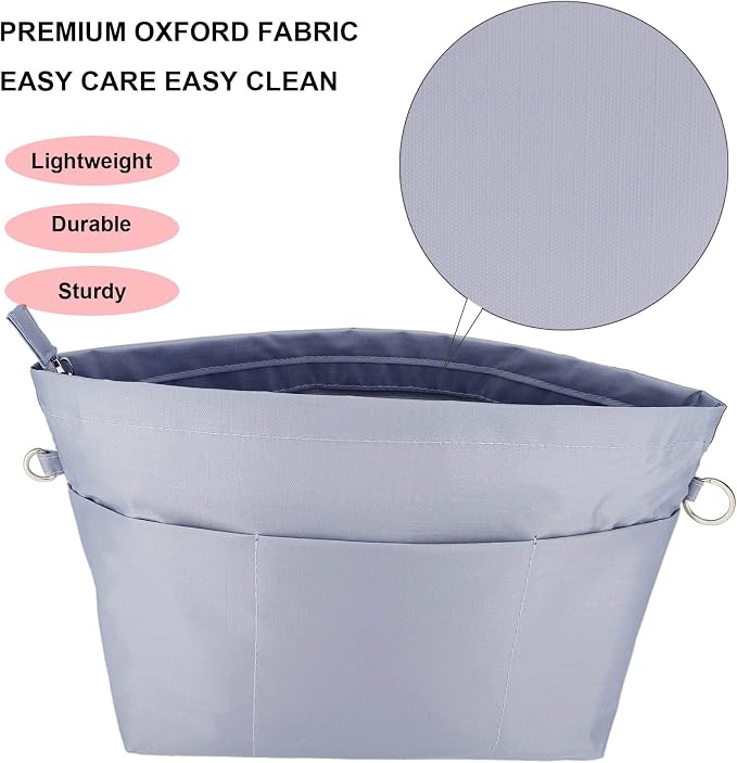 Handbag Tote Purse Organizer Insert, Large, Grey | Bag Divider Liner Shaper Separator in Bag with Zipper, 11 Pockets Compartments