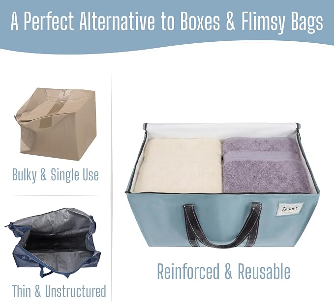 VENO 4 Pack Heavy Duty Moving Bags, Extra Large Storage Bags with Reinforced Handles & Strong Zippers, Foldable & Reusable Moving Box Alternative for Clothes & Dorm Storage