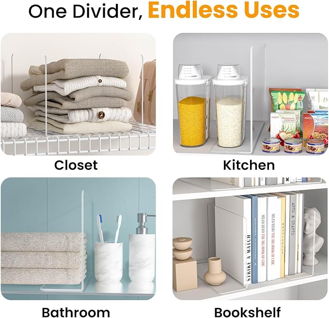Shelf Dividers for Closet Organization – Acrylic Clear Sturdy Dividers to Keep Clothes, Sweaters & Purses Upright, Free-Standing for Wood Shelves, 10" Tall x 12" Deep, 12 Pack