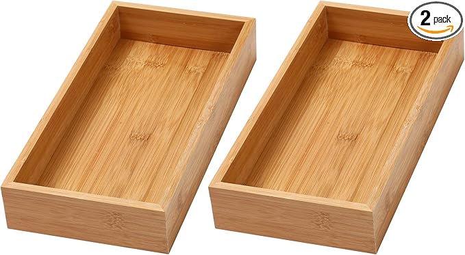YBM HOME Bamboo Drawer Organizer Storage Box for Kitchen Drawer, Junk Drawer, Office, Bedroom, Children Room, Craft, Sewing, and Bathroom, 2 Pack 6x15x2 inch