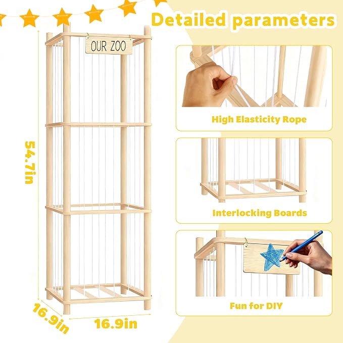 Stuffed Animal Storage & Organizer – Wooden Zoo Cage Display Shelf for Large Plush Toy Storage, Kids Room & Bedroom Decor