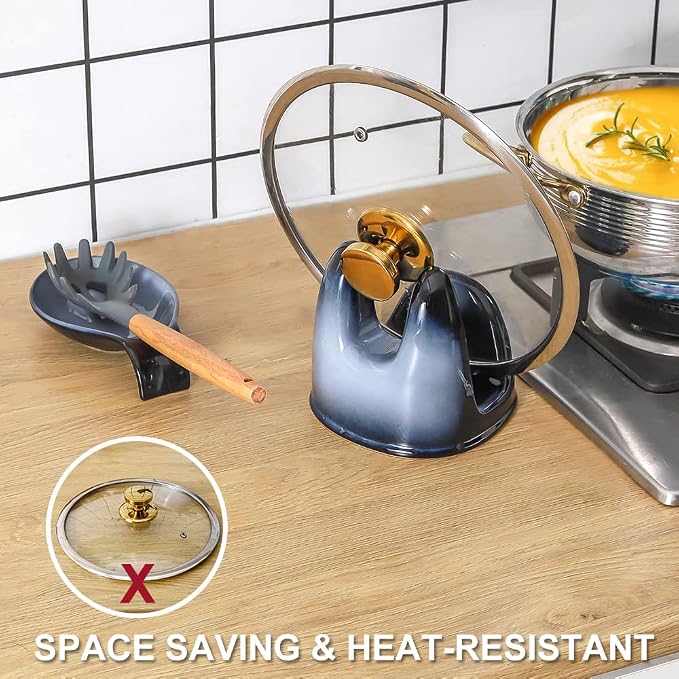 Nihow Ceramic Pot Lid Holder While Cooking for Kitchen Counter/Stove Top | Catch Water & Oil Drips,Stable & Secure,Heat Resistant,Easy to Clean & Dishwasher Safe,Space-Saving,Multi-Purpose Holder
