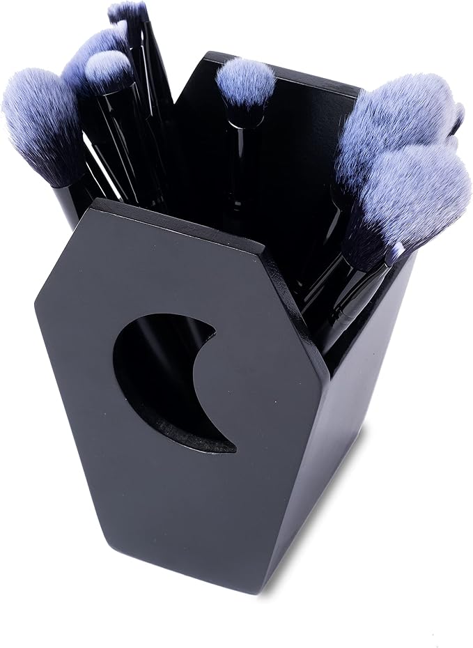 IRISVITA Small Coffin Pen Holder for Desk (Redesigned), Spooky Makeup Brush Holder, Gothic Decor for Home, Black Pencil Holder for Desk, Goth Room Decor, Mini Goth Vanity Organizer