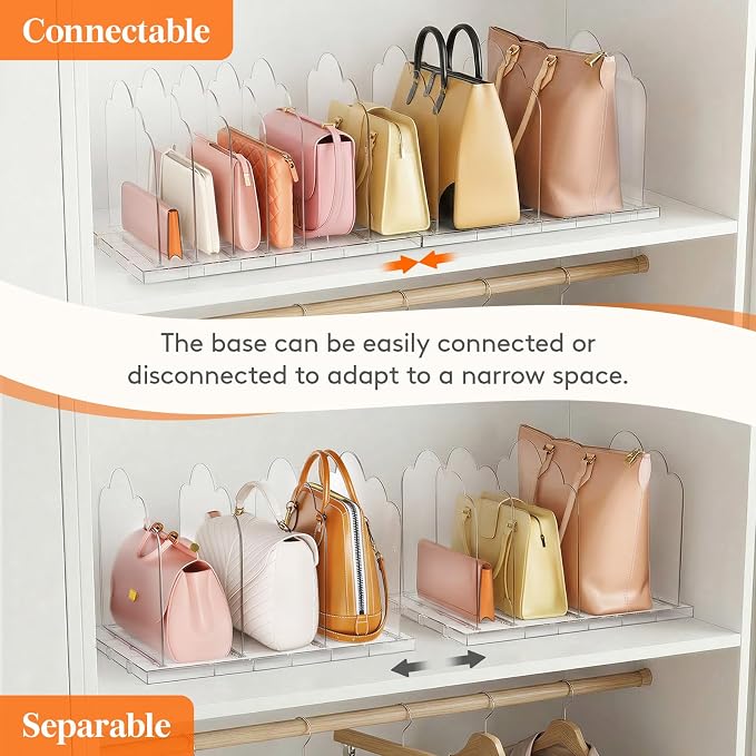 Lifewit Purse Organizer for Closet, 9.7" Tall Clear Handbags Storage Organizer, Adjustable Clutch Organizer Holder for Closet, 2 Pack Bookshelf Dividers for Sweater in Bedroom 35 x 24cm/14 × 9.5"