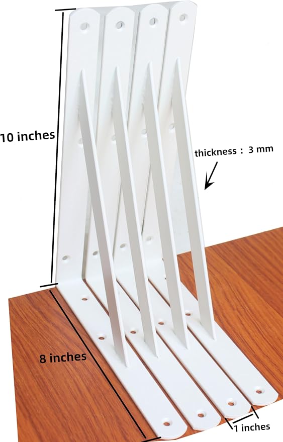 6 Pack L10 x H 8" White Heavy Duty Shelf Brackets with Screws Metal Shelf Brackets Shelf Support Angle Brackets for Shelves L Brackets Heavy Duty Floating Shelf