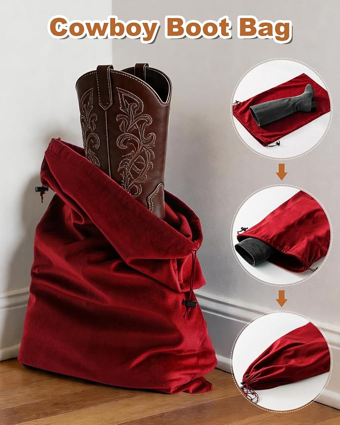 4 Pcs Shoe Bags for Travel, Large Boot Bag, Rio Red, 21.2x13.3 Inch | Washable & Reusable Travel Shoe Bags, Dustproof Shoe Bags with Drawstring Closure, Suitable for Travel, Home Storage