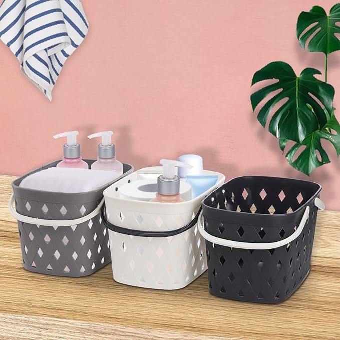 Hacaroa 3 Pack Portable Shower Caddy with Handles, Plastic Tote Storage Basket Toiletry Organizer Bin for Holding Soap, Shampoo, Cosmetics, Bathroom, College Dorm, Kitchen, Camp, Gym, 3 Colors