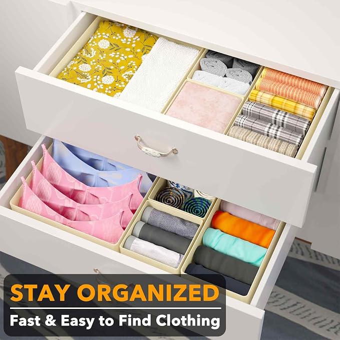 SpaceAid Drawer Organizer for Clothes, 18 Pack Dresser Drawer Organizer Bins, Closet Organizers and Storage Dividers for Clothing, Underwears, Socks (Beige)
