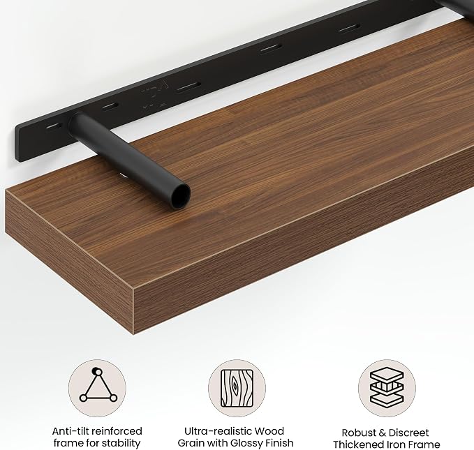 Vivelove 12 Inch Floating Shelves Wall Mounted for Display, 6.5 Deep Duty Shelves with Invisible Brackets for Living Room,Bedroom,Kitchen, Bathroom Storage & Decor,12" Wx6.5 Dx1.4 H - Walnut