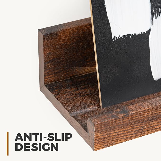 Muzilife 35.4" Large Floating Shelves Wood Wall Shelf with Lip, 2Pcs, Brown | FSC-Certified Wood | 20 lbs Capacity | Space-Saving | Hanging Shelf | Wall Decor| Bedroom,Living Room,Bathroom,Kitchen,Office
