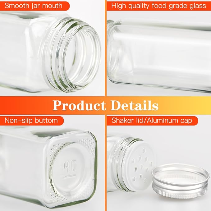 DkOvn 12pcs Glass Spice Jars with Labels, 6oz Empty Spice Jars with Mental Caps, Shaker Lids, Collapsible Funnel, Chalk Pen, Seasoning Organizer for Spice Rack
