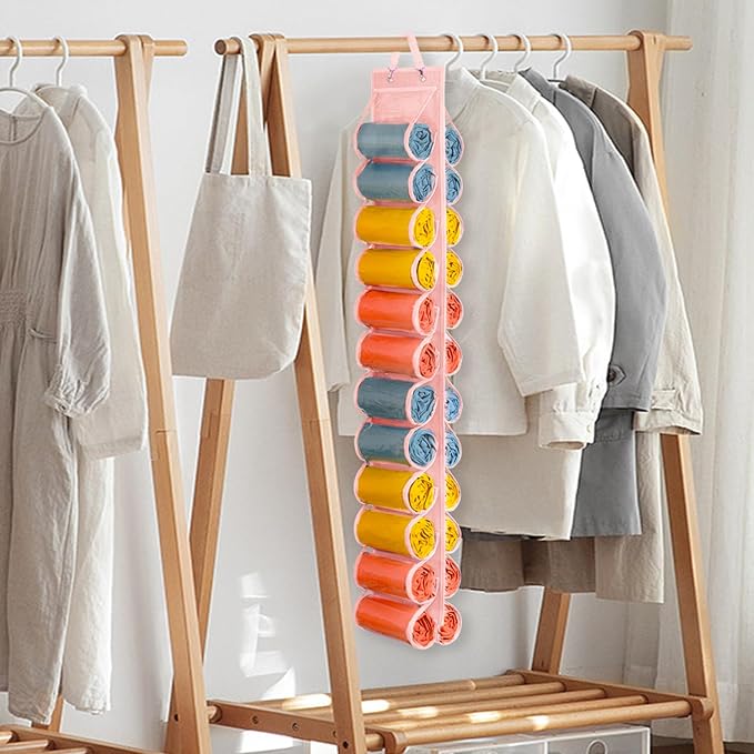Lirex Hanging Yoga Legging Storage Organizer with 24 Pockets, Foldable Oxford Cloth Hanging Closet Organizer Shirts Jeans Storage Hanger Socks Holder for Family Closet Bedroom, Pink