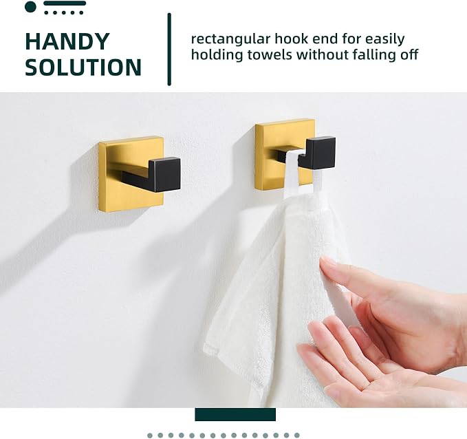 Angle Simple Towel Hook Black & Gold 2 Pack, 304 Stainless Steel Coat Hook, Robe Hook Bathroom