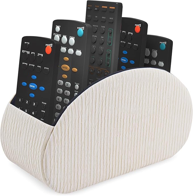 Remote Control Holder, PU Leather Remote Caddy Desktop Organizer with 5 Spacious Compartments for TV Remotes/Media Controllers/Office Supplies (1-Wood Yellow