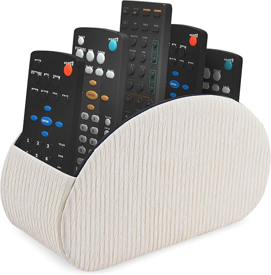 Remote Control Holder, PU Leather Remote Caddy Desktop Organizer with 5 Spacious Compartments for TV Remotes/Media Controllers/Office Supplies (1-Wood Yellow